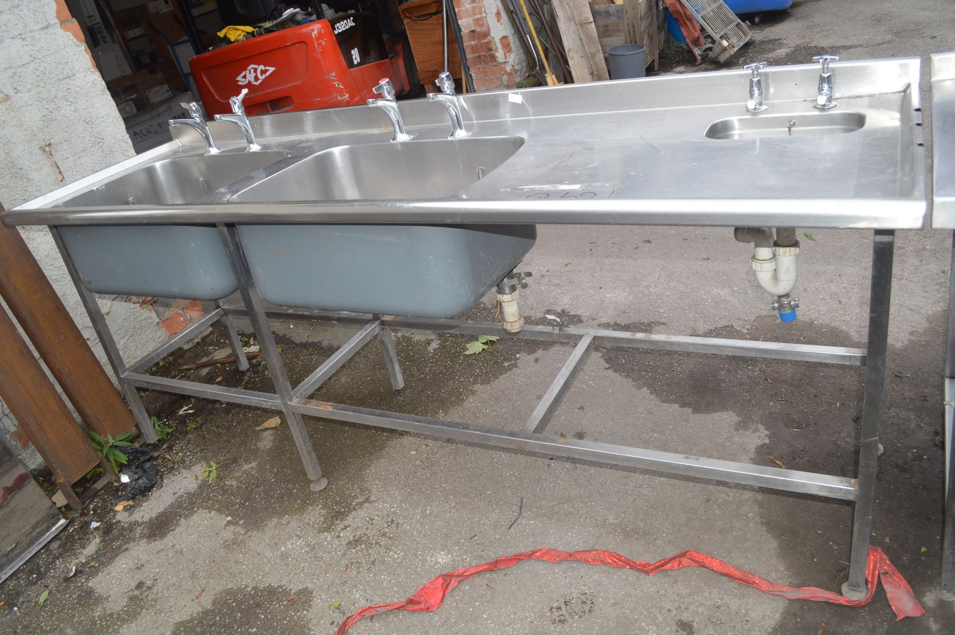 *Stainless Steel Double Sink Unit 223x70cm 92cm tall