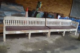 Large Two Section Wood Bench with Upholstered Seats, and Four Double Outlets 60x82cm x 402cm long