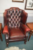 Single Chesterfield Wingback Red Leather Armchair