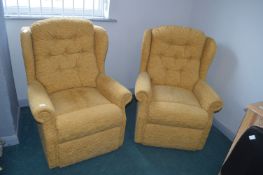 pair of High Seat Armchair in Pale Gold Upholstery