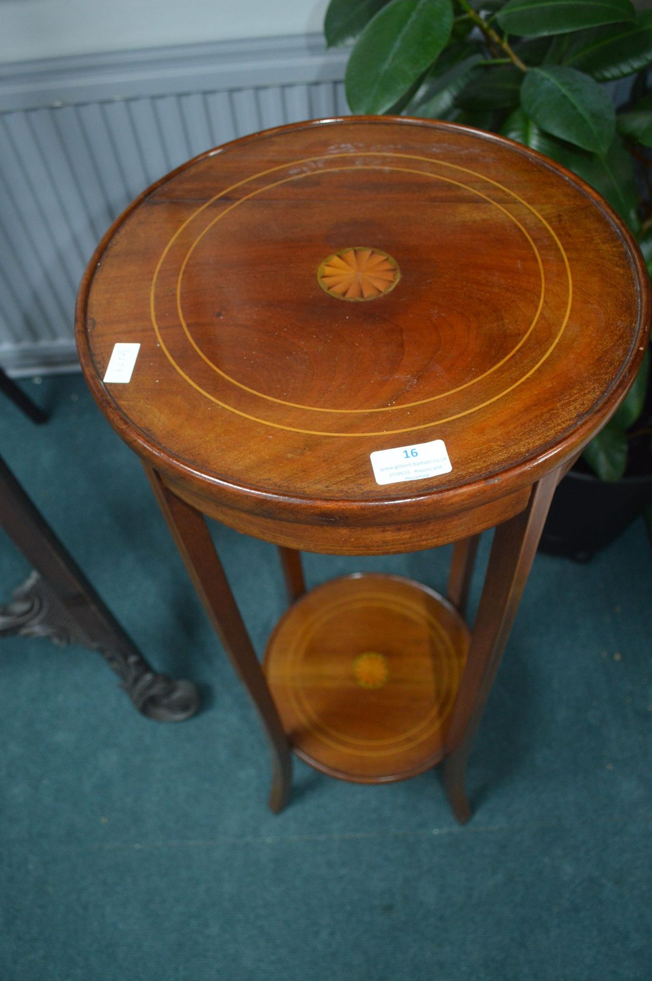 Edwardian Mahogany & Walt Plant Stand with Inlaid Design and Stringing - Image 2 of 3