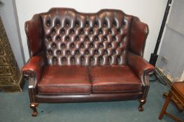 Chesterfield Wingback Two Seat Red Leather Sofa