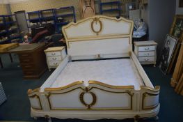 Super King Size Ornate Gilded Bed with matching Be