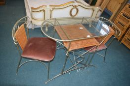 Retro Style Glass Topped Table and Two Chairs with