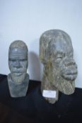 Two African Carved Stone Heads