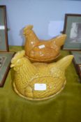 Two Pottery Nesting Chickens