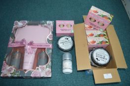 Toiletries by Love Beauty and Planet, and a Baylis
