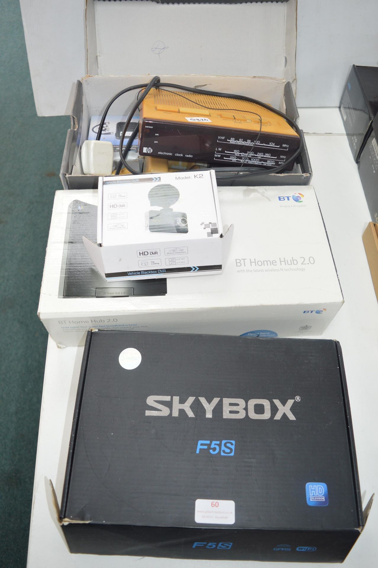 Sky Box, BT Home Hub, Clock Radio, etc.