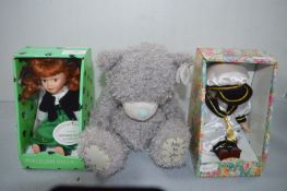 Two Porcelain Dolls and a Me 2 You Teddy Bear