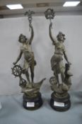 Pair of French Spelter Classical Figures L' Commer