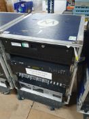 * flight case' style cabinet with audio equipment on trolly