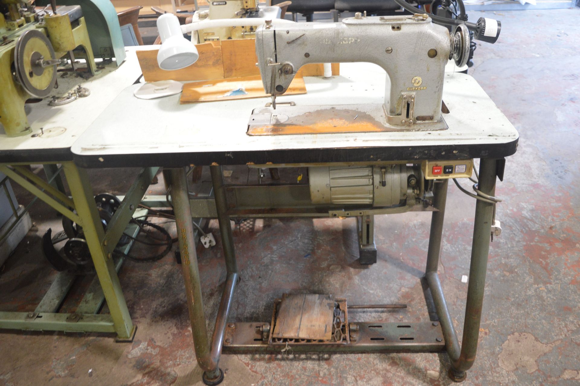 Durkopp Flatbed Industrial Sewing Machine on Table with Electric Motor