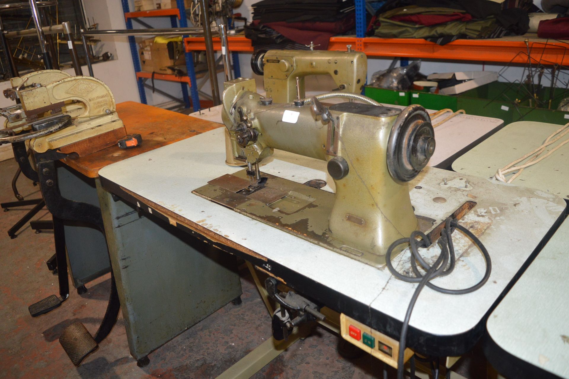 Electric Double Needle Sewing Machine on Table with Motor (condition unknown) - Image 3 of 3