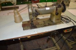 Electric Double Needle Sewing Machine on Table with Motor (condition unknown)