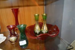 Decorative Coloured Glass Vases etc.