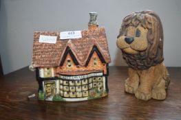 Pottery Table Lamp, and a Studio Pottery Lion Figu