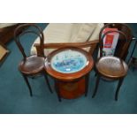 Two Vintage Pub Chairs and a Glass Topped Side Tab