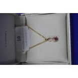 9ct Gold Pendant and Chain with Ruby and Diamond 3g