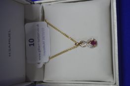 9ct Gold Pendant and Chain with Ruby and Diamond 3g