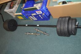 Barbell and Weights plus Two Dumbbell Bars