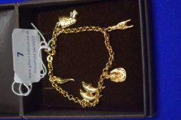 9ct Gold Charm Bracelet with Five Charms 4.9g