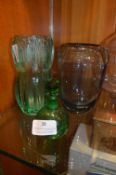 Two Retro Glass Vases and a Stoppered Bottle