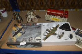 Diecast Lancaster Bomber, Dinky Tanker, and Two Kn