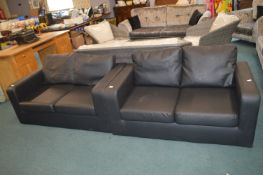 Pair of Small Black Two Seat Sofas