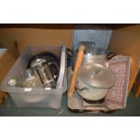 Large Quantity of Kitchenware Including Pans, Tins