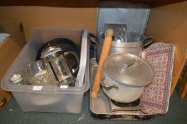 Large Quantity of Kitchenware Including Pans, Tins