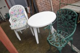 White Patio Table with Four Stacking Chair, plus a