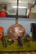 Brass Canon, Copper Bed Pan, plus Don Quixote Figu