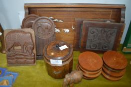 Vintage Carved Wood Bookends, Tray, etc.