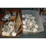 Box of Pottery Mugs, Thimbles, etc.