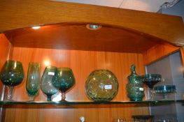 Retro Green Glass Vases etc.