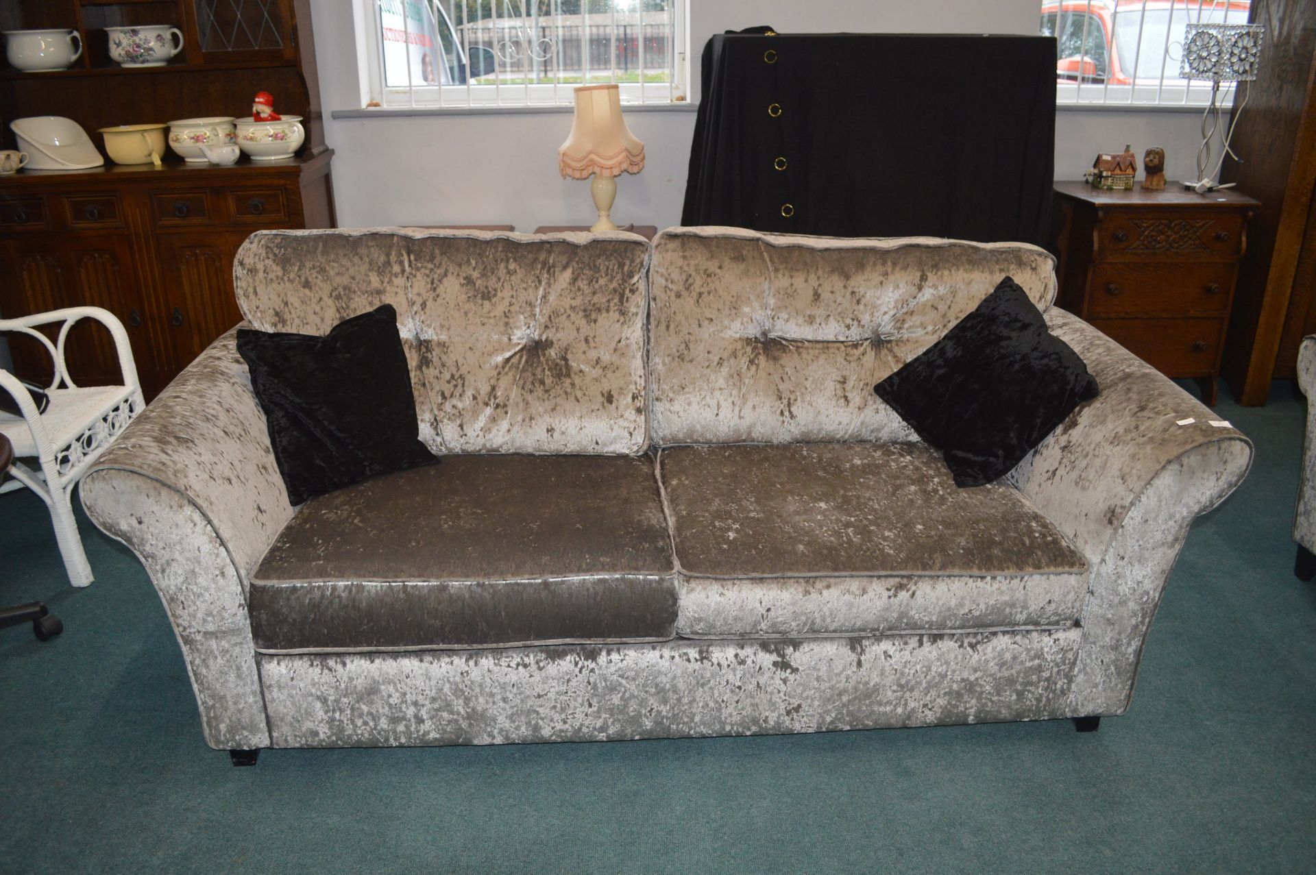 DFS Double Sofa Bed with Grey Plush Upholstery