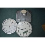 Salter Bathroom Scales and Two Wall Clocks