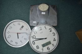 Salter Bathroom Scales and Two Wall Clocks