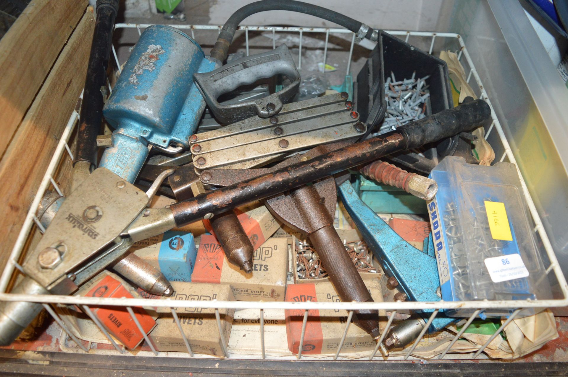 Tray of Pop Rivet Guns and Pop Rivets