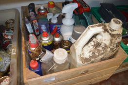 Crate of Assorted Fluids Including WD40, Lubricati