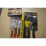 Sandpaper Holder, 3pc Adjustable Wrench Set, and a