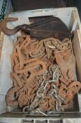 Box of Assorted Chains, Pulley Block, etc.