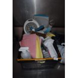 *Basket of Assorted Cleaning Items, Electric Heater, etc.