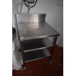 *Mobile Stainless Steel Preparation Table with Upstand to Rear and Two Undershelves 73x70cm