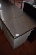 *White Plastic Flour Bin on Wheels with Stainless Steel Hinged Top