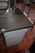 *White Plastic Flour Bin on Wheels with Stainless Steel Hinged Top