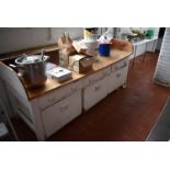 *Vintage Bakery Beechwood Topped Counter with Storage Drawers and Flour Bins 8ft wide x 3ft deep