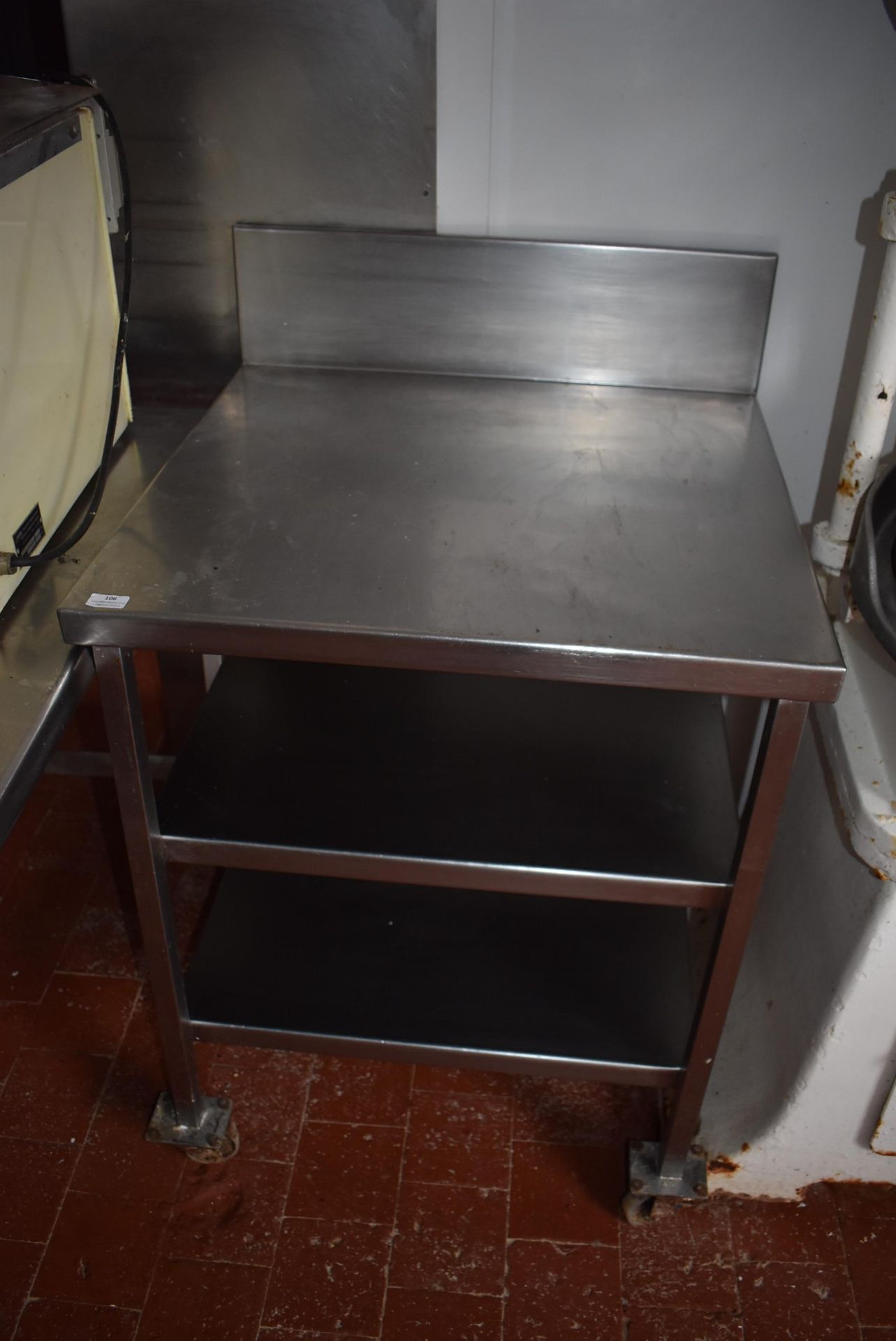 *Mobile Stainless Steel Preparation Table with Upstand to Rear and Two Undershelves 73x70cm