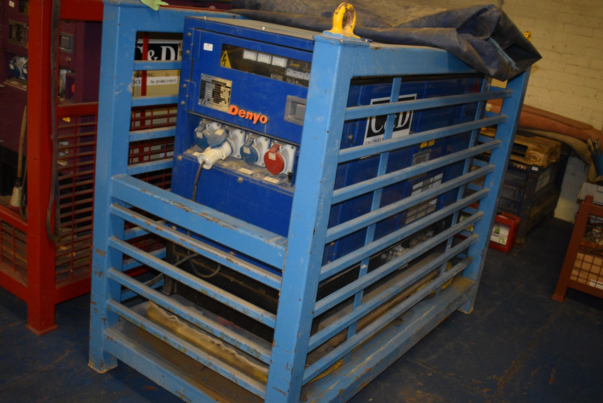 *Denyo Generator DCA15ESK D1703 with Three Blue and One Red Outlets in Stillage 3ft x 58” x70” - Image 2 of 3