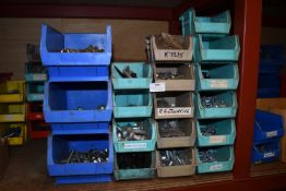 *Eighteen Storage Boxes Containing CSK Screws, Shackles, Stainless Bolts, Brass Pipe Connectors,